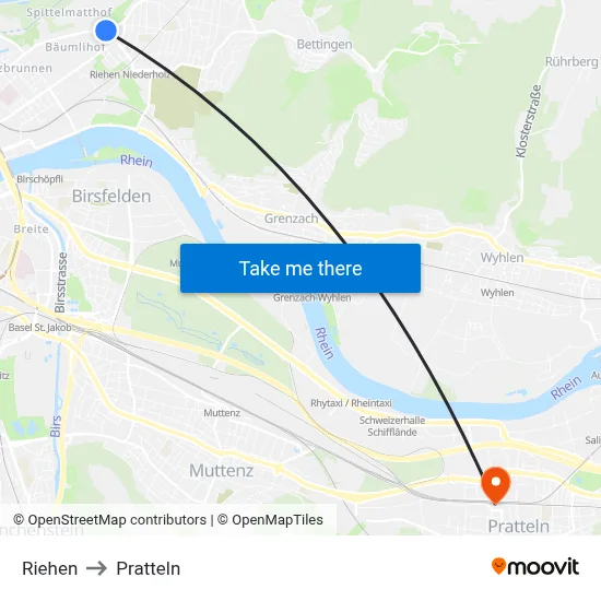 Riehen to Pratteln map