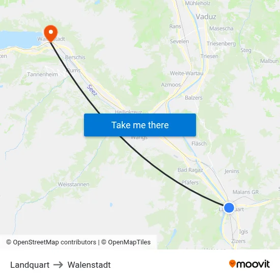 Landquart to Walenstadt map