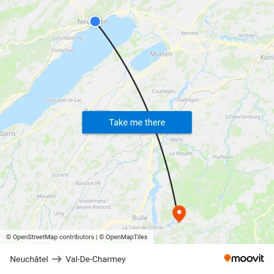 Neuchâtel to Val-De-Charmey map