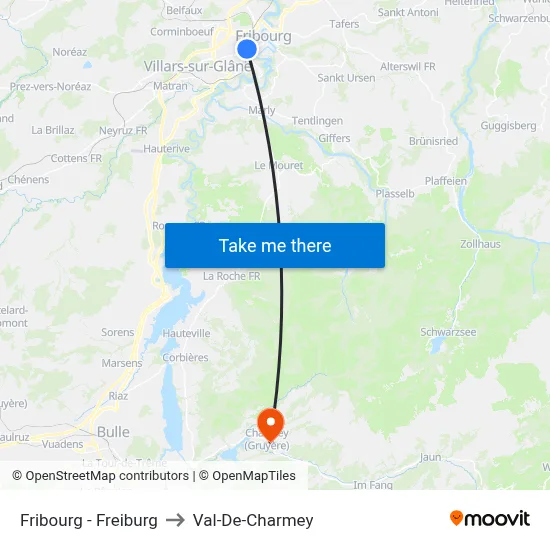 Fribourg - Freiburg to Val-De-Charmey map