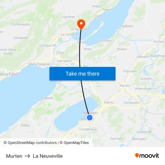Murten to La Neuveville map