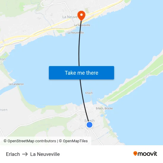 Erlach to La Neuveville map