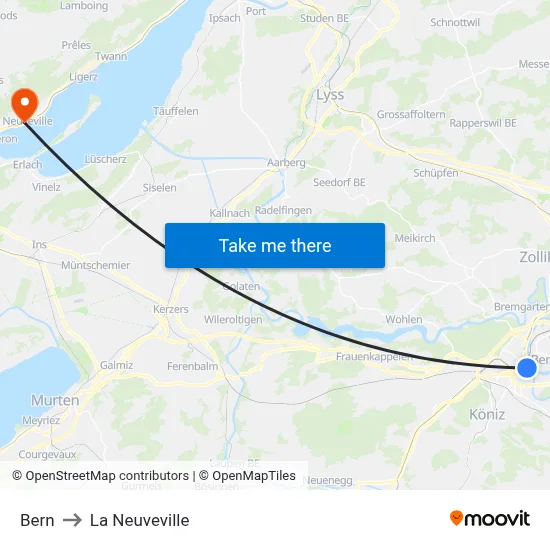 Bern to La Neuveville map