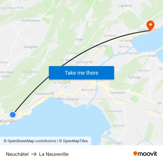 Neuchâtel to La Neuveville map