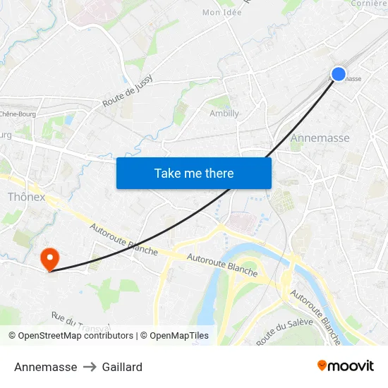 Annemasse to Gaillard map