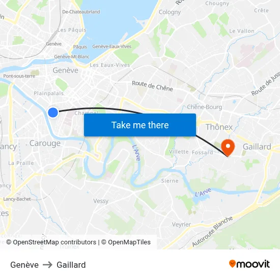 Genève to Gaillard map
