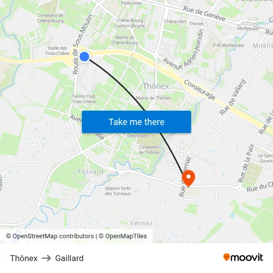 Thônex to Gaillard map