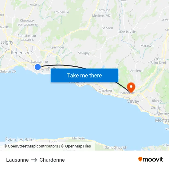 Lausanne to Chardonne map