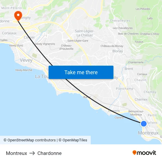 Montreux to Chardonne map