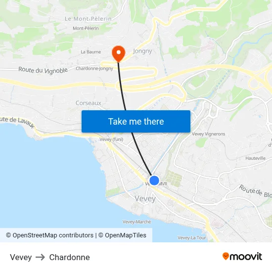 Vevey to Chardonne map