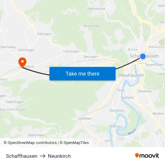 Schaffhausen to Neunkirch map