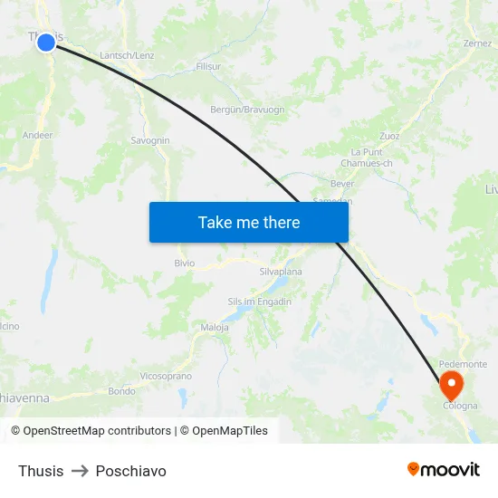 Thusis to Poschiavo map