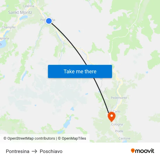 Pontresina to Poschiavo map