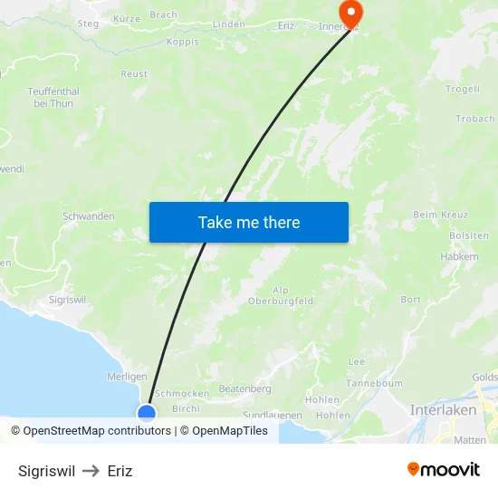 Sigriswil to Eriz map