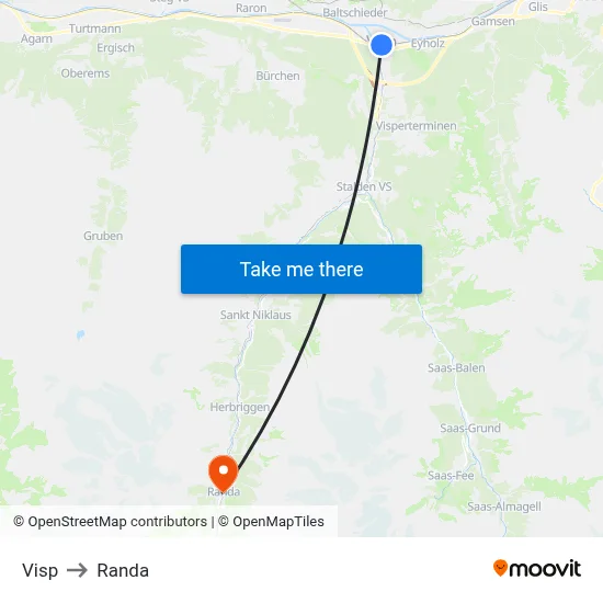 Visp to Randa map