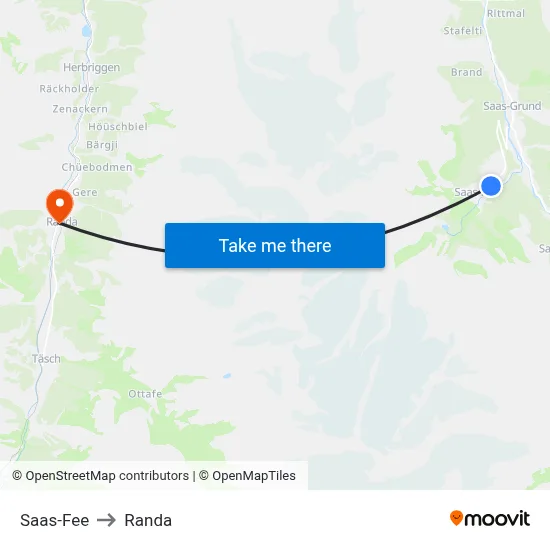 Saas-Fee to Randa map