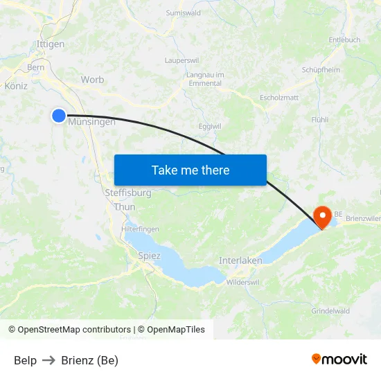 Belp to Brienz (Be) map