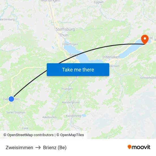 Zweisimmen to Brienz (Be) map