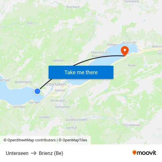 Unterseen to Brienz (Be) map