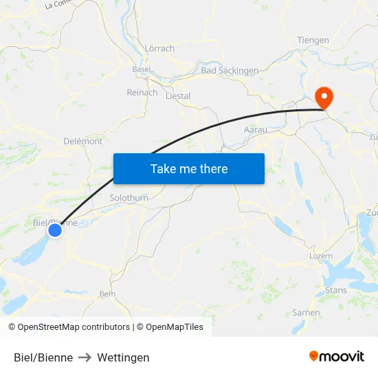 Biel/Bienne to Wettingen map