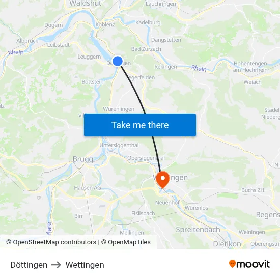 Döttingen to Wettingen map