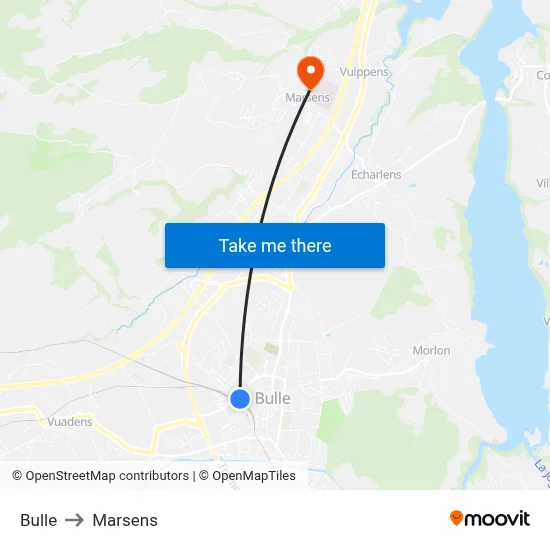 Bulle to Marsens map
