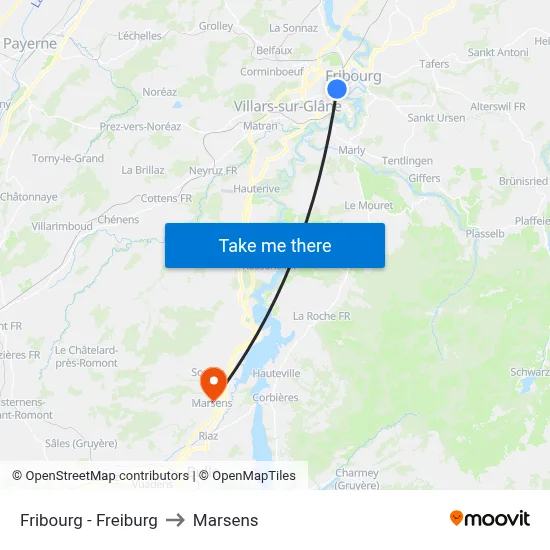 Fribourg - Freiburg to Marsens map
