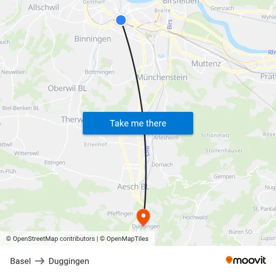 Basel to Duggingen map