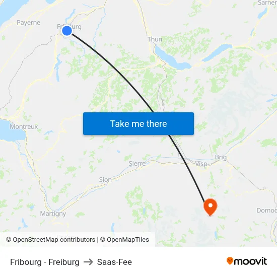 Fribourg - Freiburg to Saas-Fee map