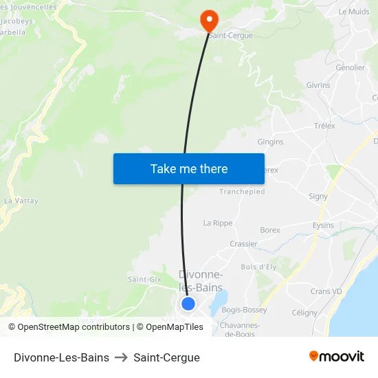 Divonne-Les-Bains to Saint-Cergue map