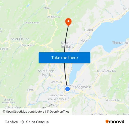 Genève to Saint-Cergue map