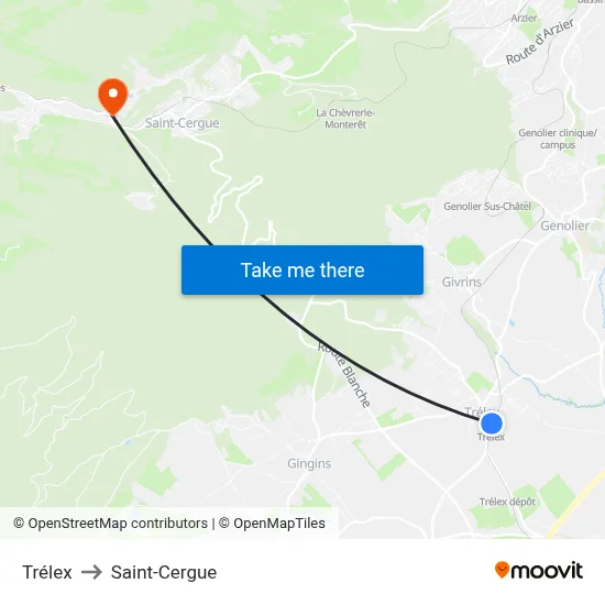 Trélex to Saint-Cergue map