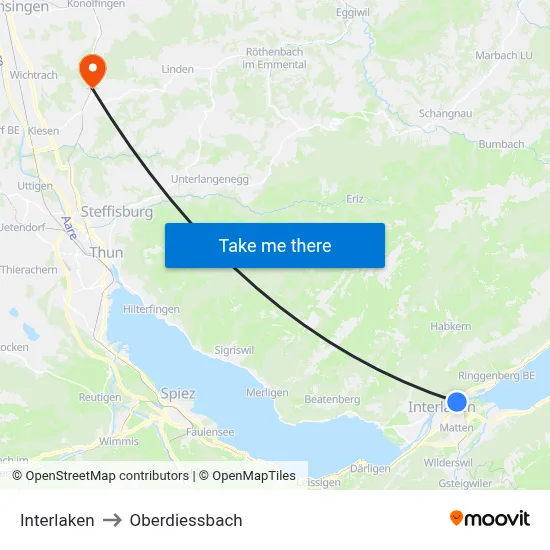 Interlaken to Oberdiessbach map