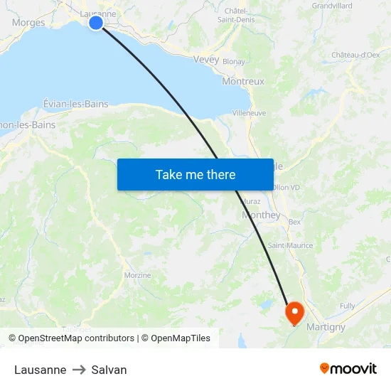Lausanne to Salvan map