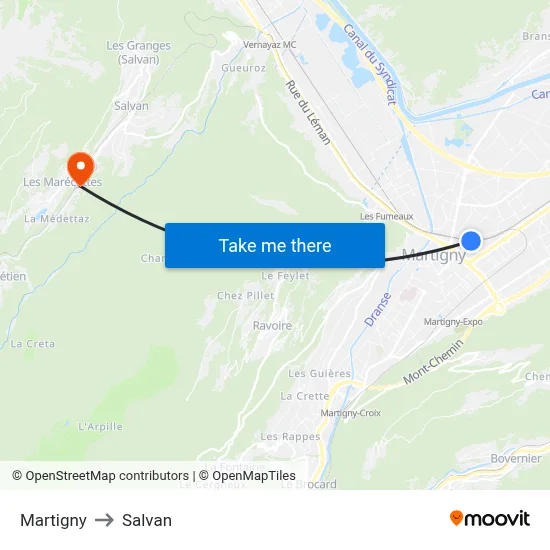 Martigny to Salvan map