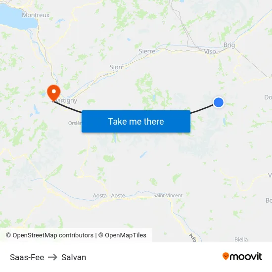 Saas-Fee to Salvan map