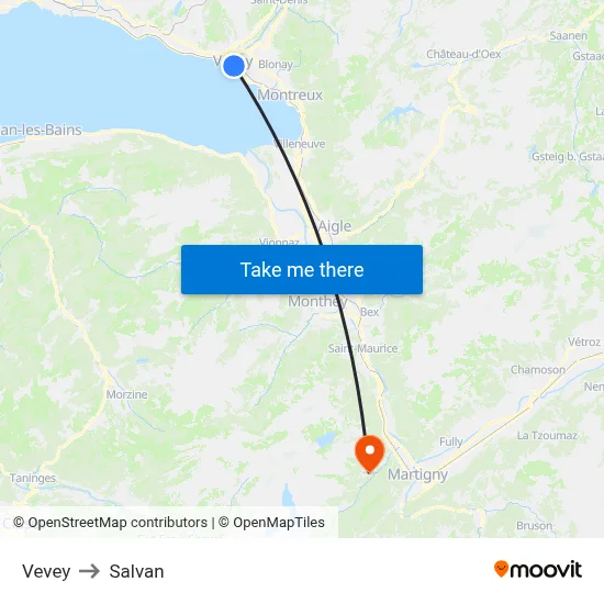 Vevey to Salvan map
