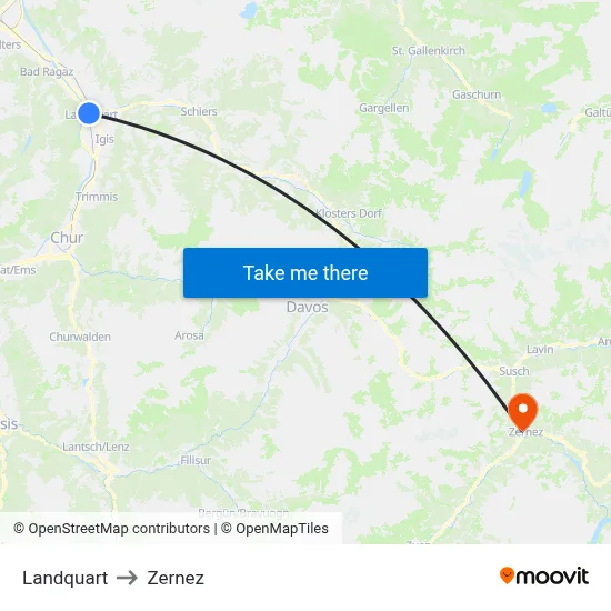 Landquart to Zernez map