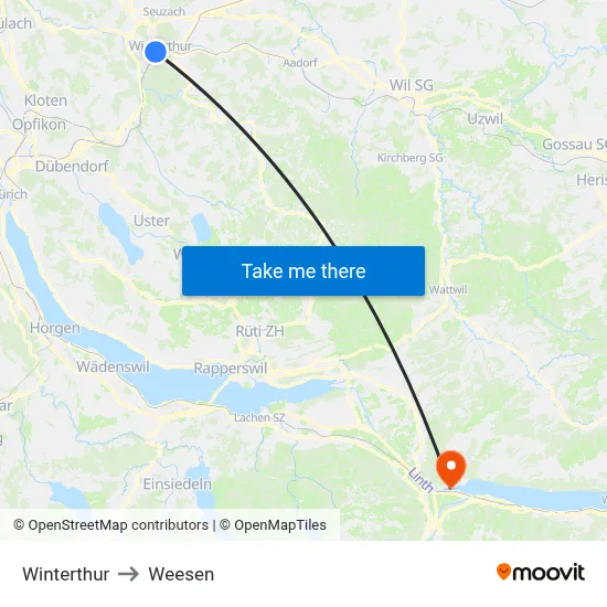 Winterthur to Weesen map