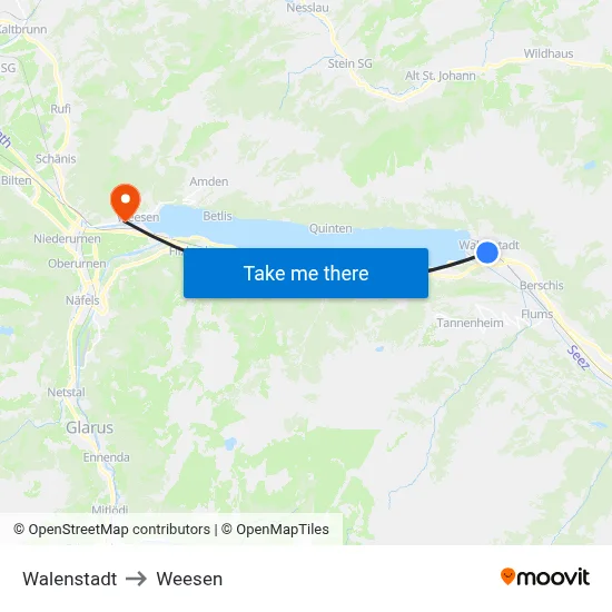 Walenstadt to Weesen map