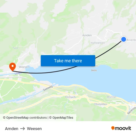 Amden to Weesen map