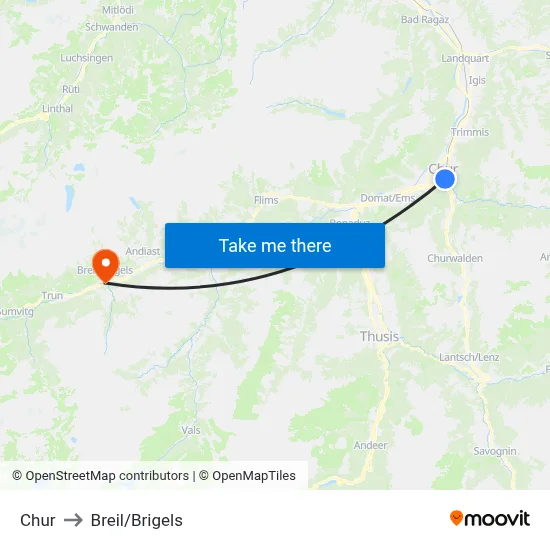 Chur to Breil/Brigels map