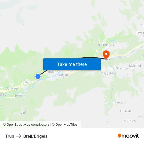 Trun to Breil/Brigels map