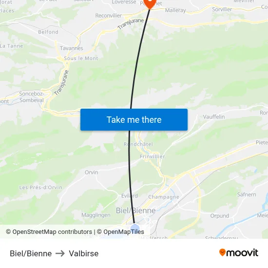 Biel/Bienne to Valbirse map