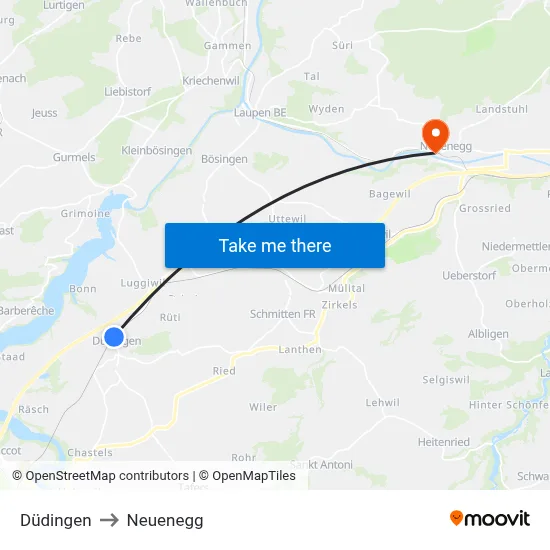Düdingen to Neuenegg map