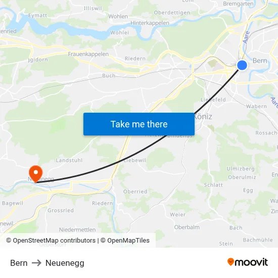 Bern to Neuenegg map