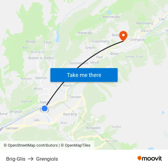 Brig-Glis to Grengiols map