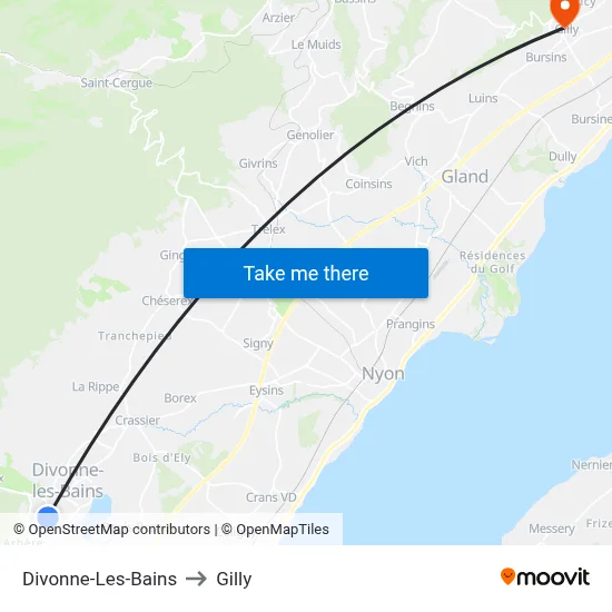 Divonne-Les-Bains to Gilly map