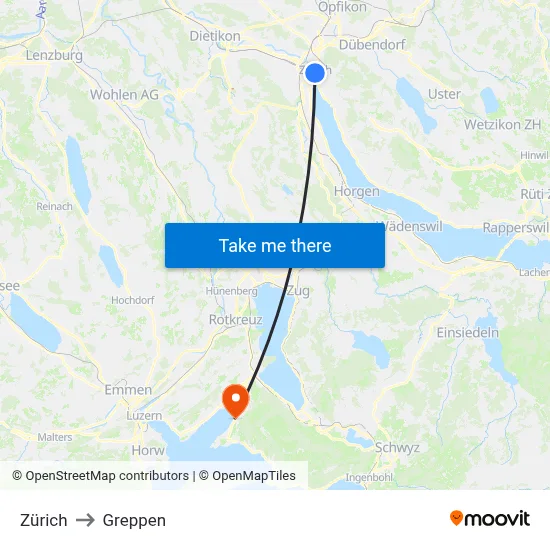 Zürich to Greppen map