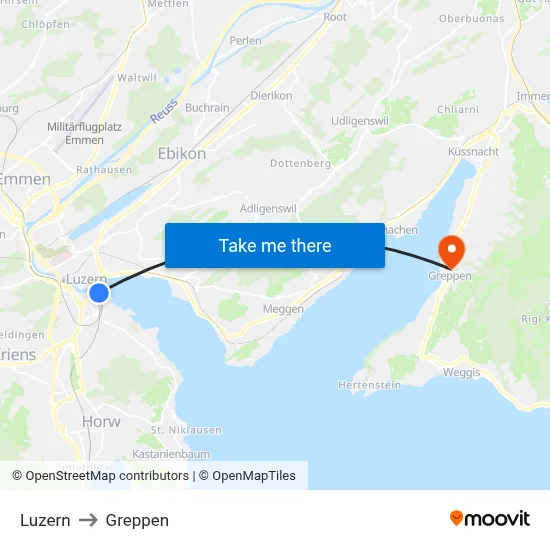 Luzern to Greppen map